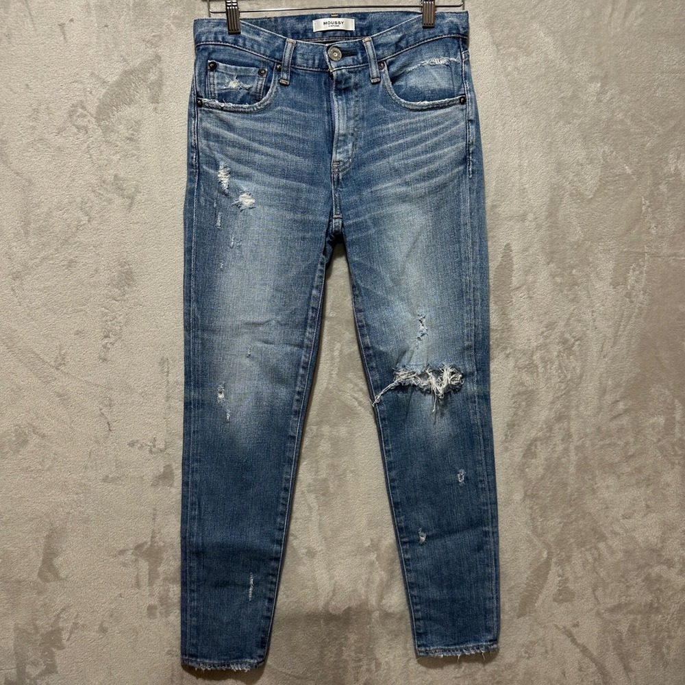 Moussy Vintage Distressed Skinny Jeans Blue Size 26 Made in Japan 025ESC12-2550